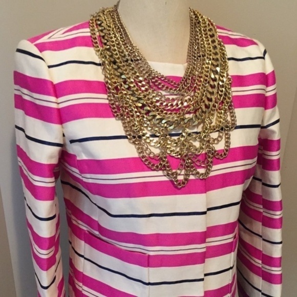 J.Crew Pink Striped color block classic silk Blazer sz 6 - Picture 2 of 4